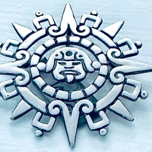 Vintage 925 Sterling silver Taxco Mexico Aztec sun circle pendant/brooch EUC
